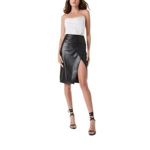 Alice and Olivia Siobhan Faux Wrap Pencil Skirt High Side Slit Back Exposed Zip